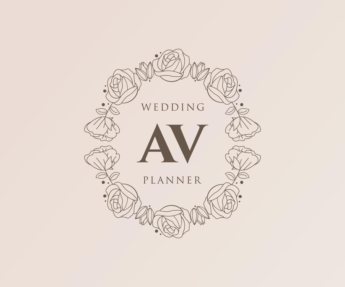 AV Initials letter Wedding monogram logos collection, hand drawn modern minimalistic and floral templates for Invitation cards, Save the Date, elegant identity for restaurant, boutique, cafe in vector