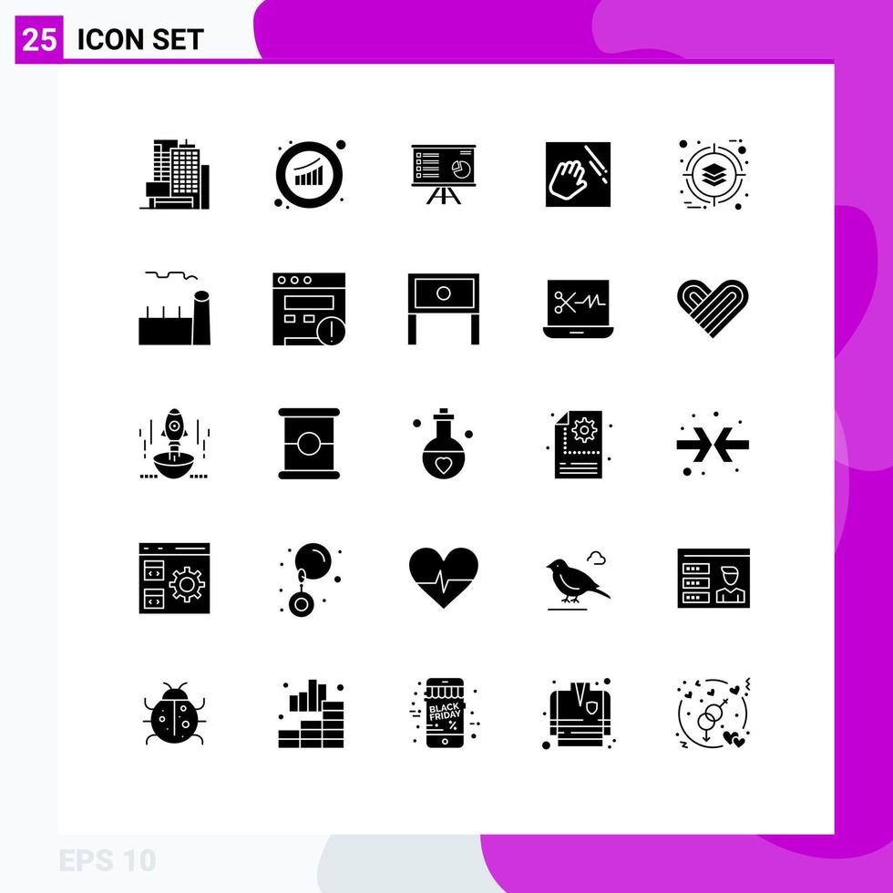 Universal Icon Symbols Group of 25 Modern Solid Glyphs of hand cleaning presentation report graph Editable Vector Design Elements