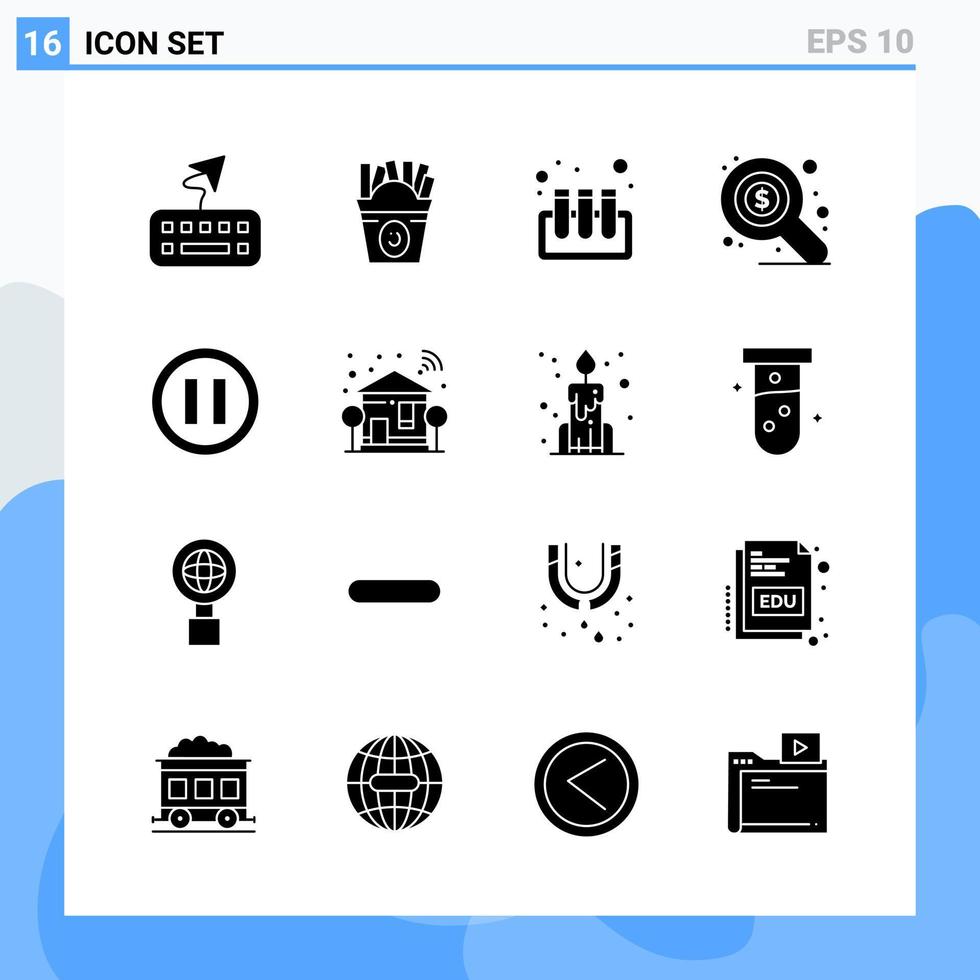 moderno 16 iconos de estilo sólido símbolos de glifo para uso general signo de icono sólido creativo aislado sobre fondo blanco paquete de 16 iconos vector