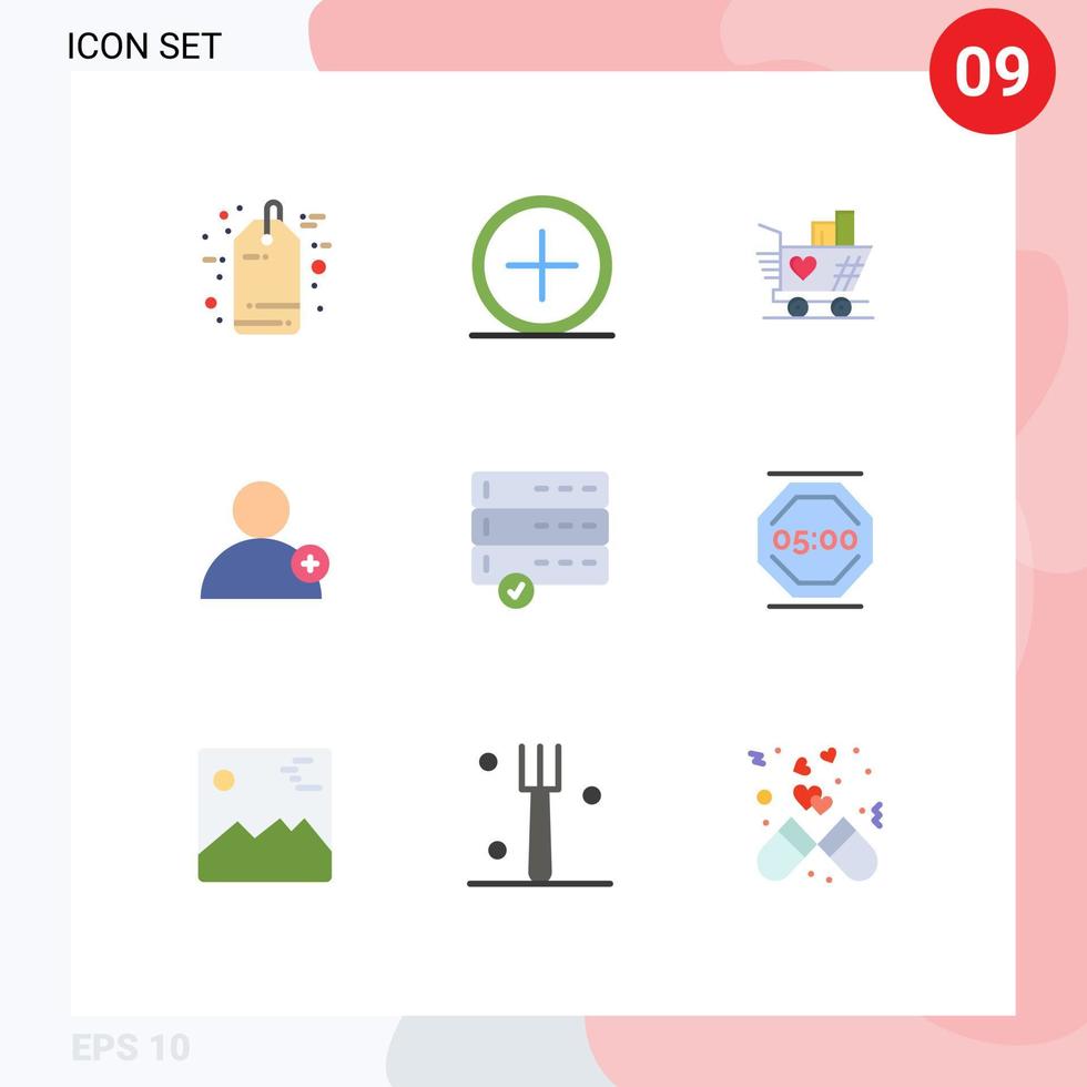 Group of 9 Modern Flat Colors Set for data user plus new heart Editable Vector Design Elements