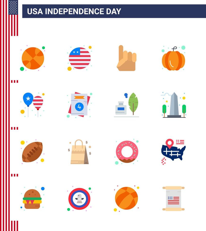 Editable Vector Line Pack of USA Day 16 Simple Flats of party celebrate hand balloons pumpkin Editable USA Day Vector Design Elements