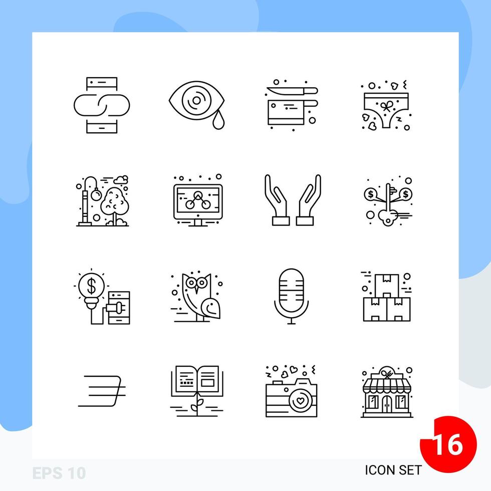 Modern Pack of 16 Icons Line Outline Symbols isolated on White Backgound for Website designing vector