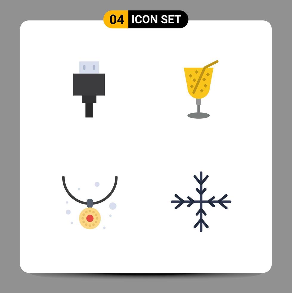 4 Flat Icon concept for Websites Mobile and Apps devices jewelry usb juice snow Editable Vector Design Elements