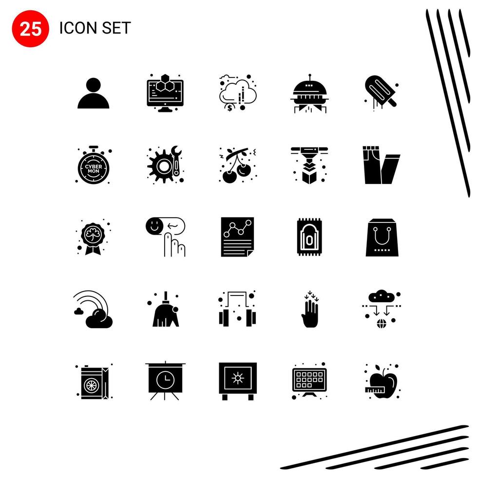 Modern Set of 25 Solid Glyphs and symbols such as american icecream crowdsourcing ufo astronomy Editable Vector Design Elements