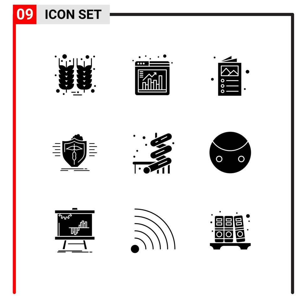 paquete de interfaz de usuario de 9 glifos sólidos básicos de protección deslizante y elementos de diseño vectorial editables de seguros médicos vector