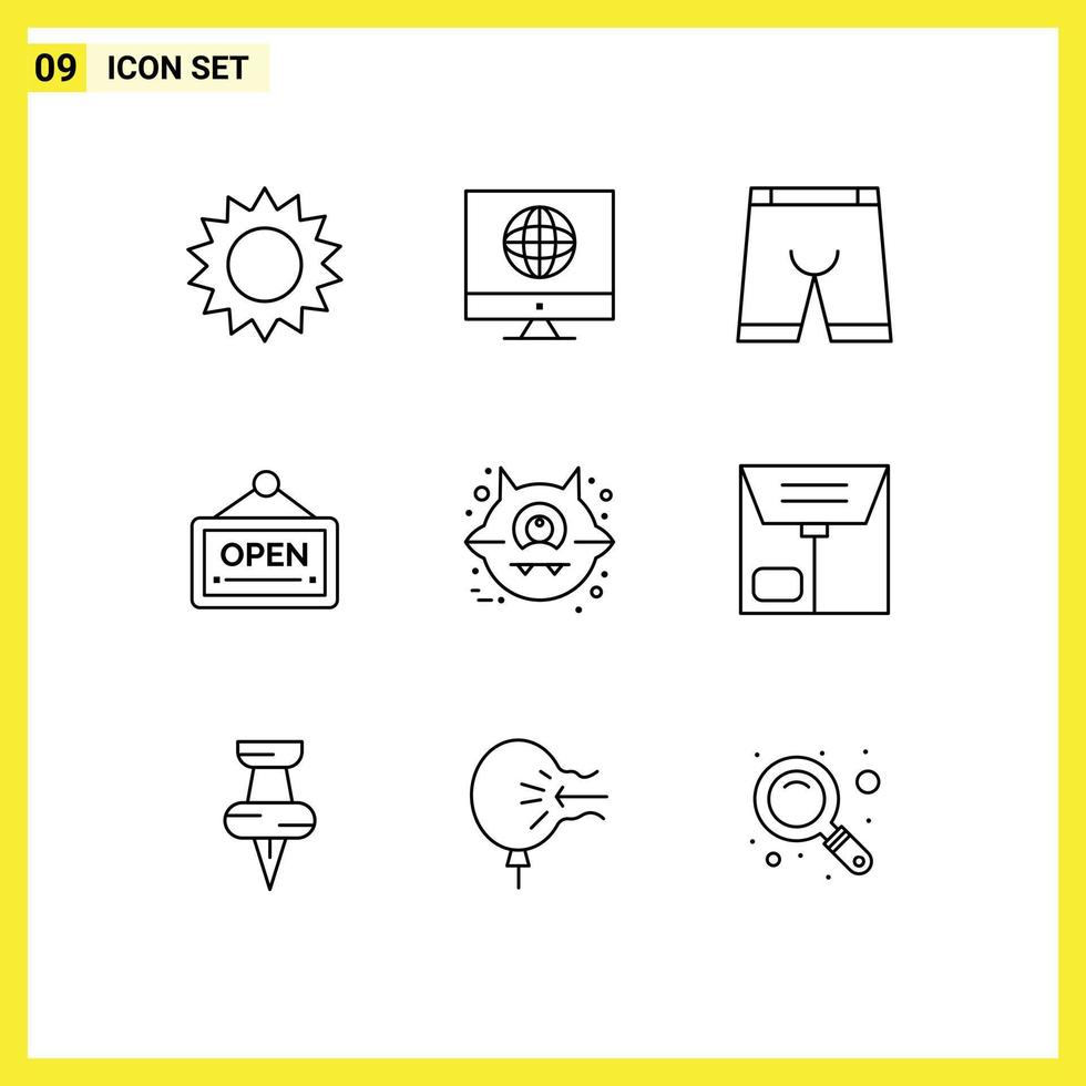 Mobile Interface Outline Set of 9 Pictograms of animal board accessories sign underwear Editable Vector Design Elements