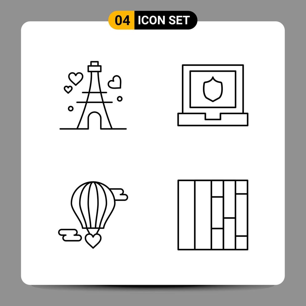 4 Black Icon Pack Outline Symbols Signs for Responsive designs on white background 4 Icons Set vector