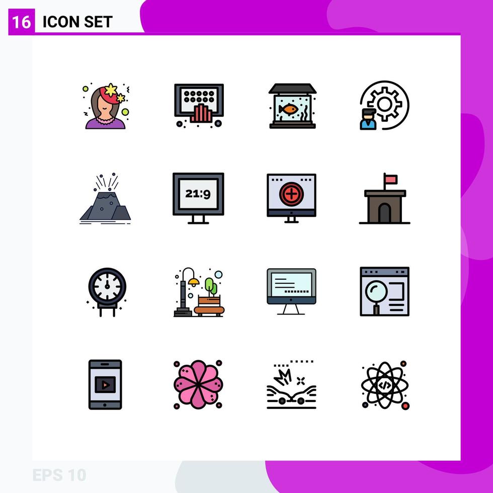 grupo de 16 líneas rellenas de color plano, signos y símbolos para el proceso de desarrollo de elementos de diseño de vectores creativos editables de peces de codificación telefónica