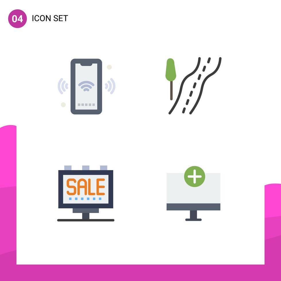 4 Flat Icon concept for Websites Mobile and Apps phone billboard connect route poster Editable Vector Design Elements