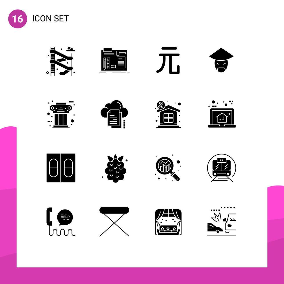 16 Solid Glyph concept for Websites Mobile and Apps ancient greek currency chinese china Editable Vector Design Elements
