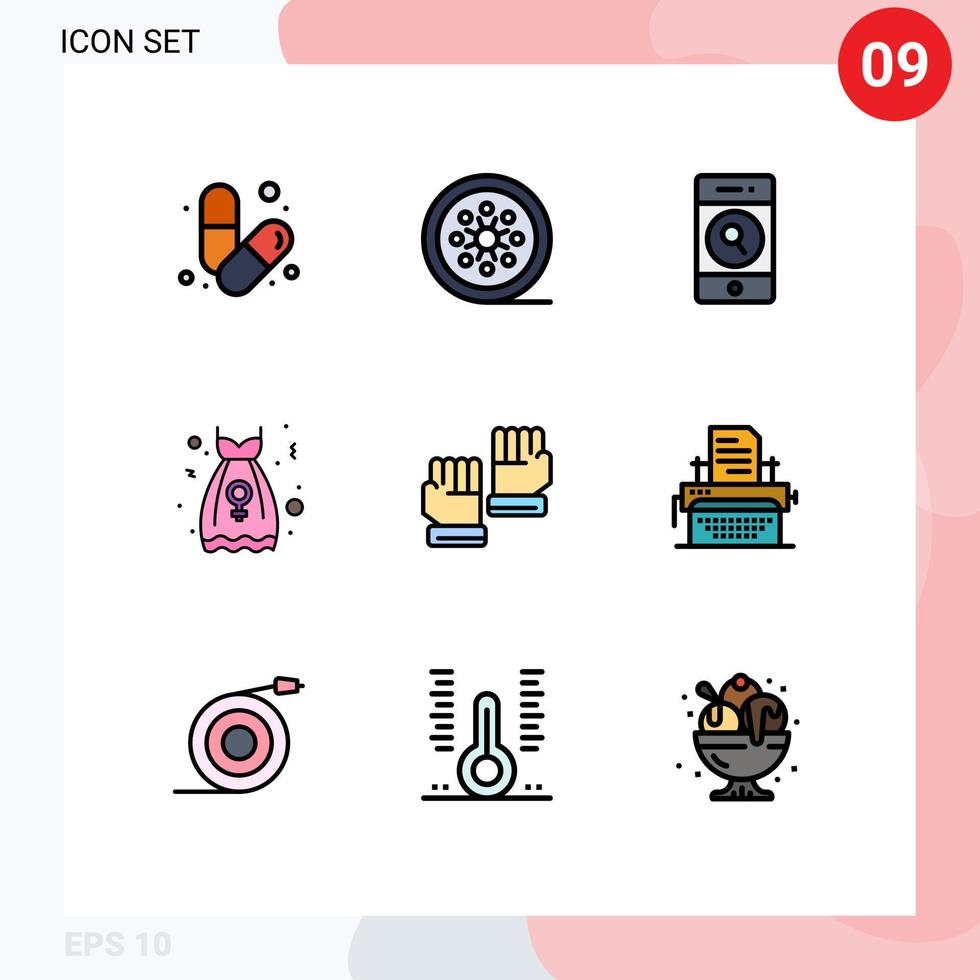 9 Creative Icons Modern Signs and Symbols of women party frock tape reel clothes search Editable Vector Design Elements