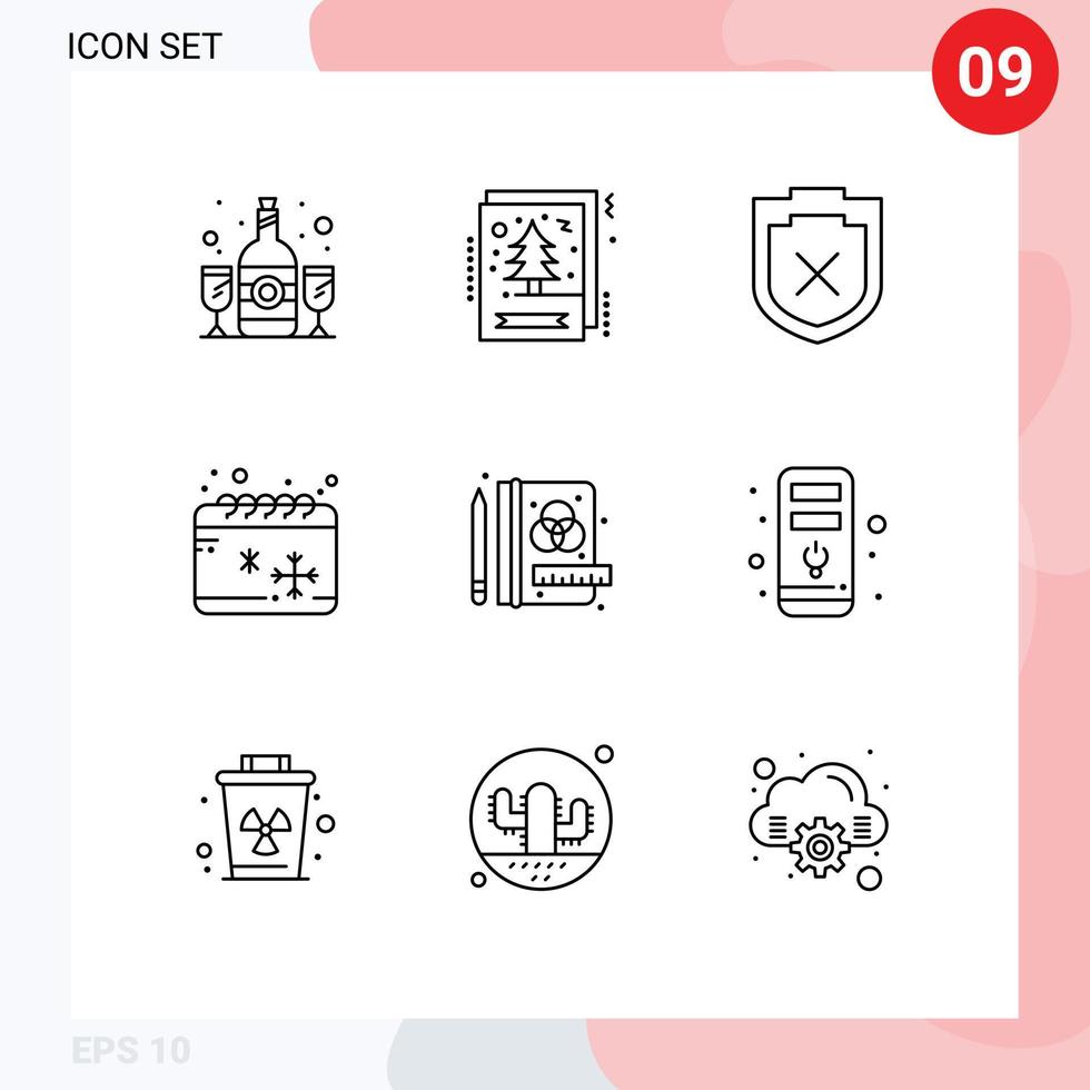 User Interface Pack of 9 Basic Outlines of stationery creative security winter cold Editable Vector Design Elements