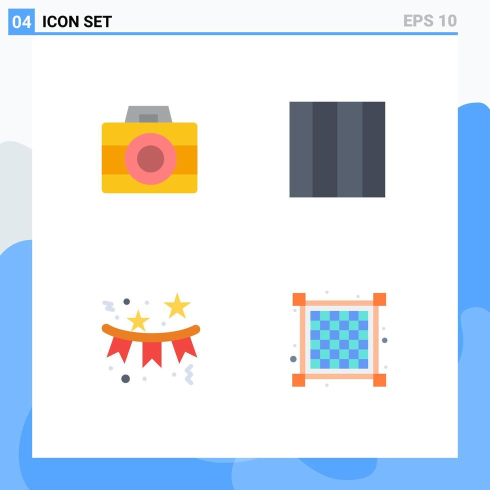 conjunto moderno de 4 iconos y símbolos planos, como elementos de diseño de vectores editables de cuadrícula de confeti de tecnología de estrella de cámara