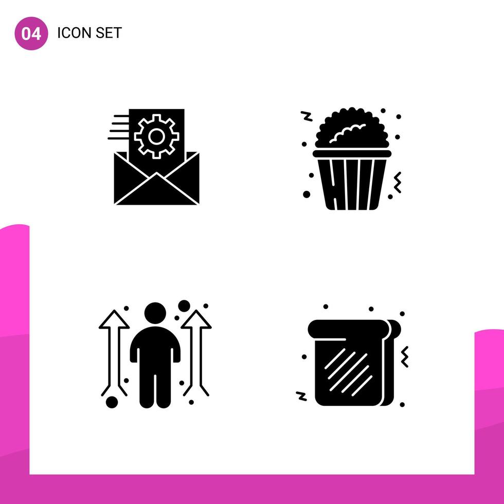 paquete de conjunto de iconos de glifo de 4 iconos sólidos aislados en fondo blanco para aplicaciones móviles y de impresión de diseño de sitios web receptivos vector