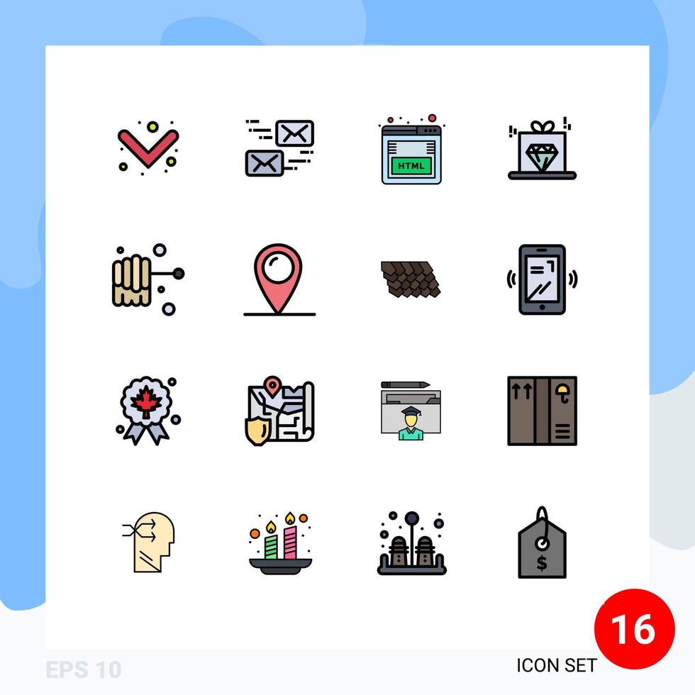 Modern Set of 16 Flat Color Filled Lines Pictograph of holiday food html rate marketing Editable Creative Vector Design Elements