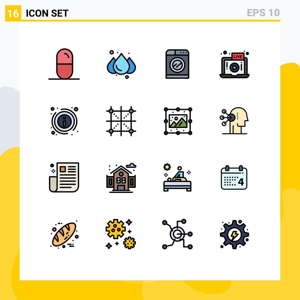Set of 16 Modern UI Icons Symbols Signs for information details technology laptop video Editable Creative Vector Design Elements