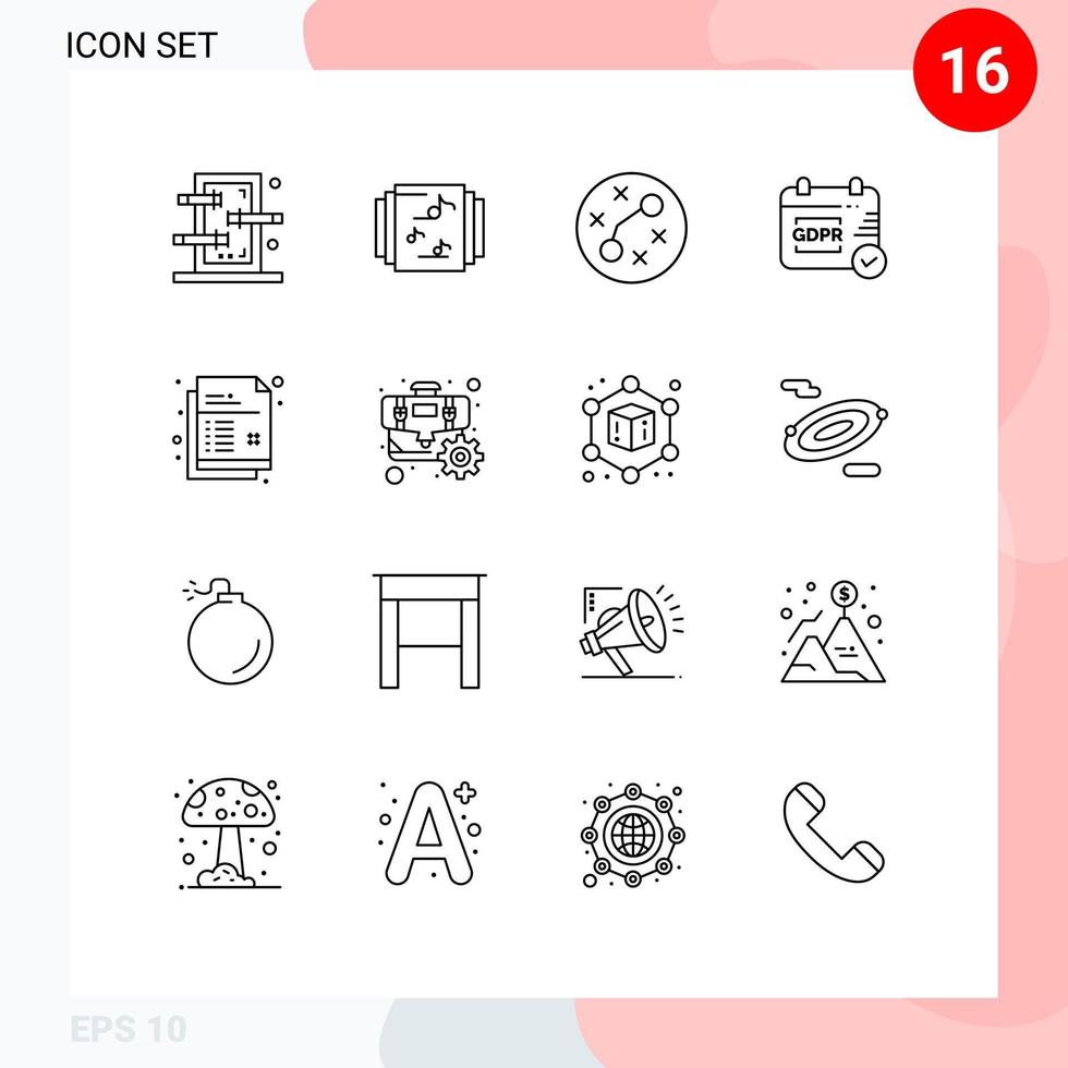 16 User Interface Outline Pack of modern Signs and Symbols of pencil document germs creative security Editable Vector Design Elements