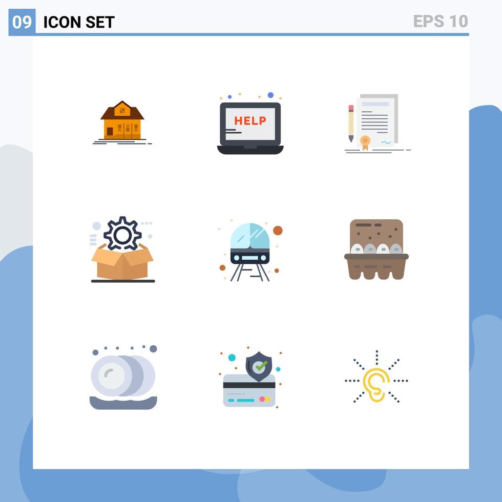 Modern Set of 9 Flat Colors Pictograph of configuration gear business cog document Editable Vector Design Elements