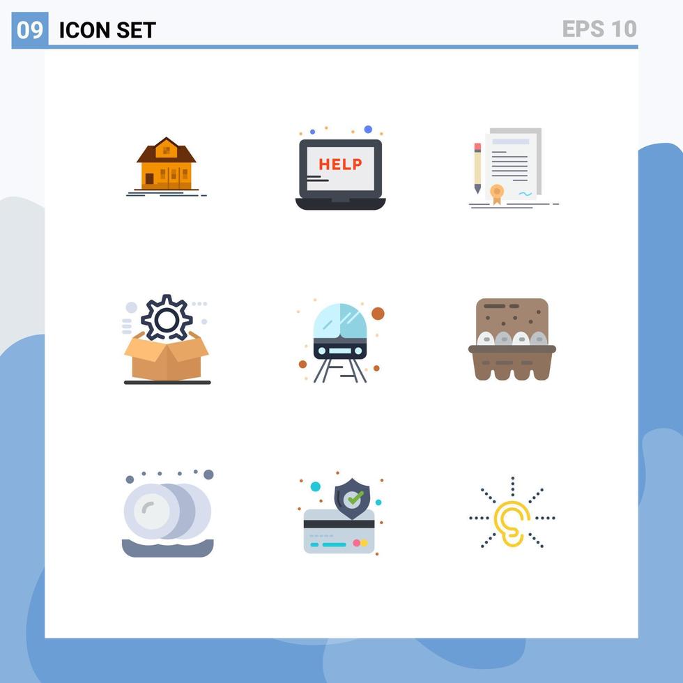 conjunto moderno de 9 pictogramas de colores planos de elementos de diseño de vector editables de documento cog de negocio de equipo de configuración