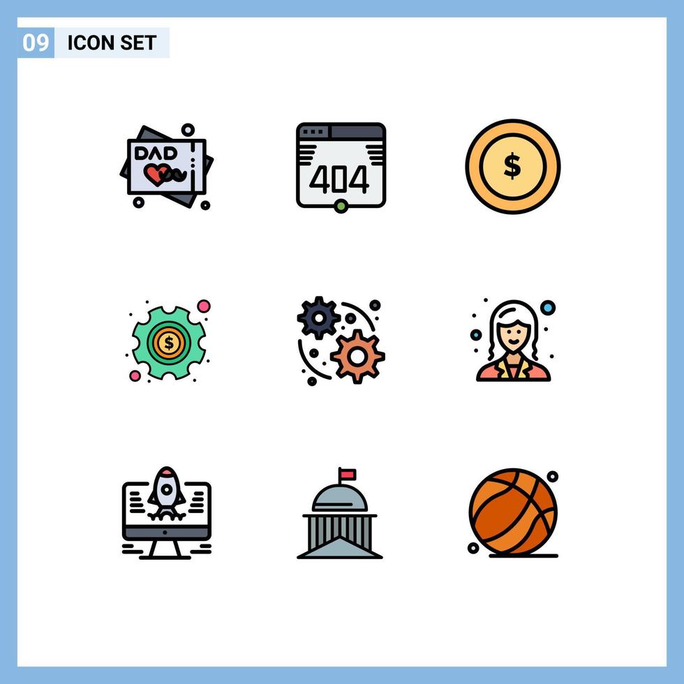 Set of 9 Modern UI Icons Symbols Signs for employee gear finance web settings Editable Vector Design Elements