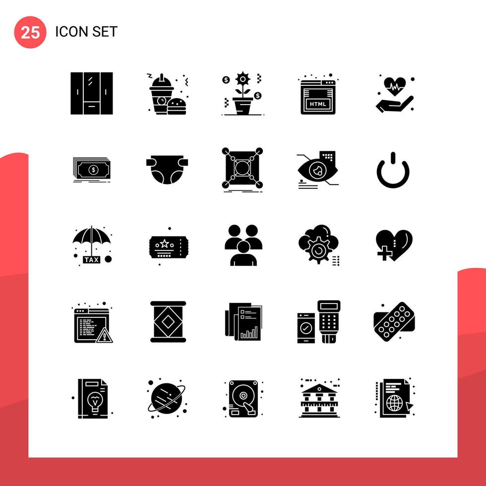 Pack of 25 Universal Glyph Icons for Print Media on White Background vector