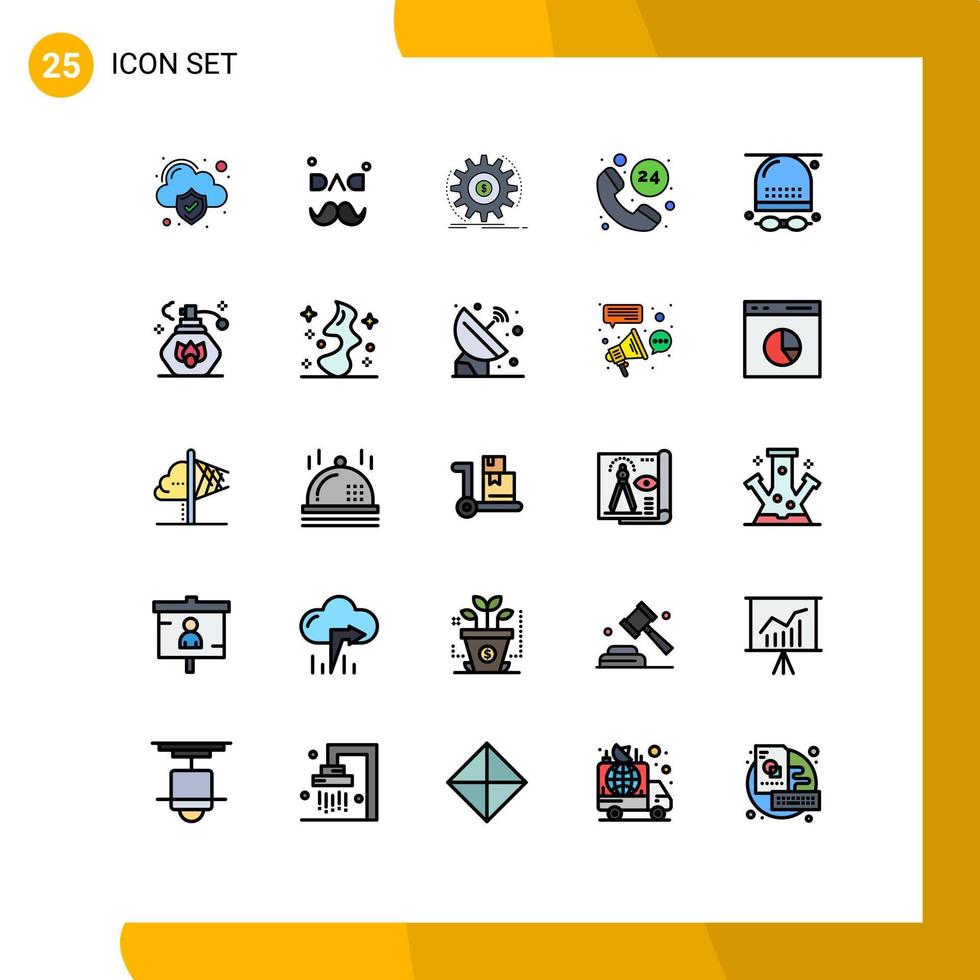 25 Thematic Vector Filled line Flat Colors and Editable Symbols of game activities flow service hours Editable Vector Design Elements