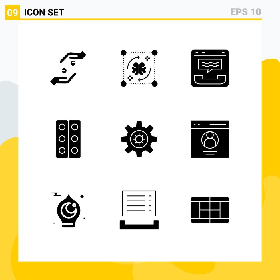 Editable Vector Line Pack of 9 Simple Solid Glyphs of science biology brain help communication Editable Vector Design Elements