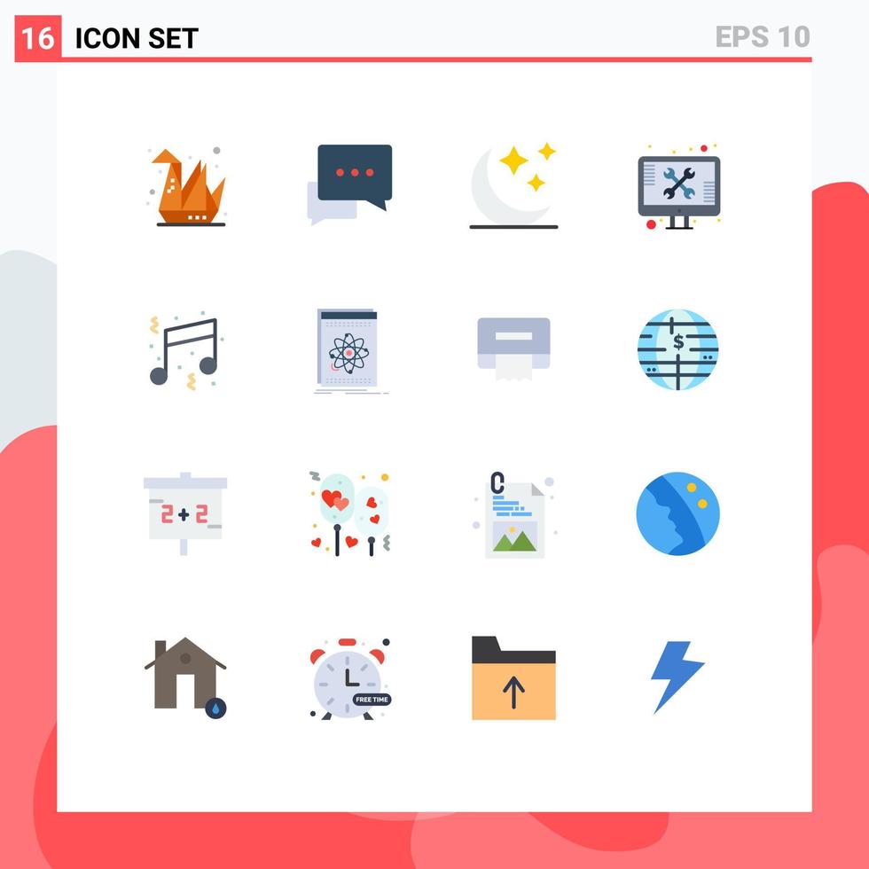 Universal Icon Symbols Group of 16 Modern Flat Colors of fun tools crescent technical screen Editable Pack of Creative Vector Design Elements