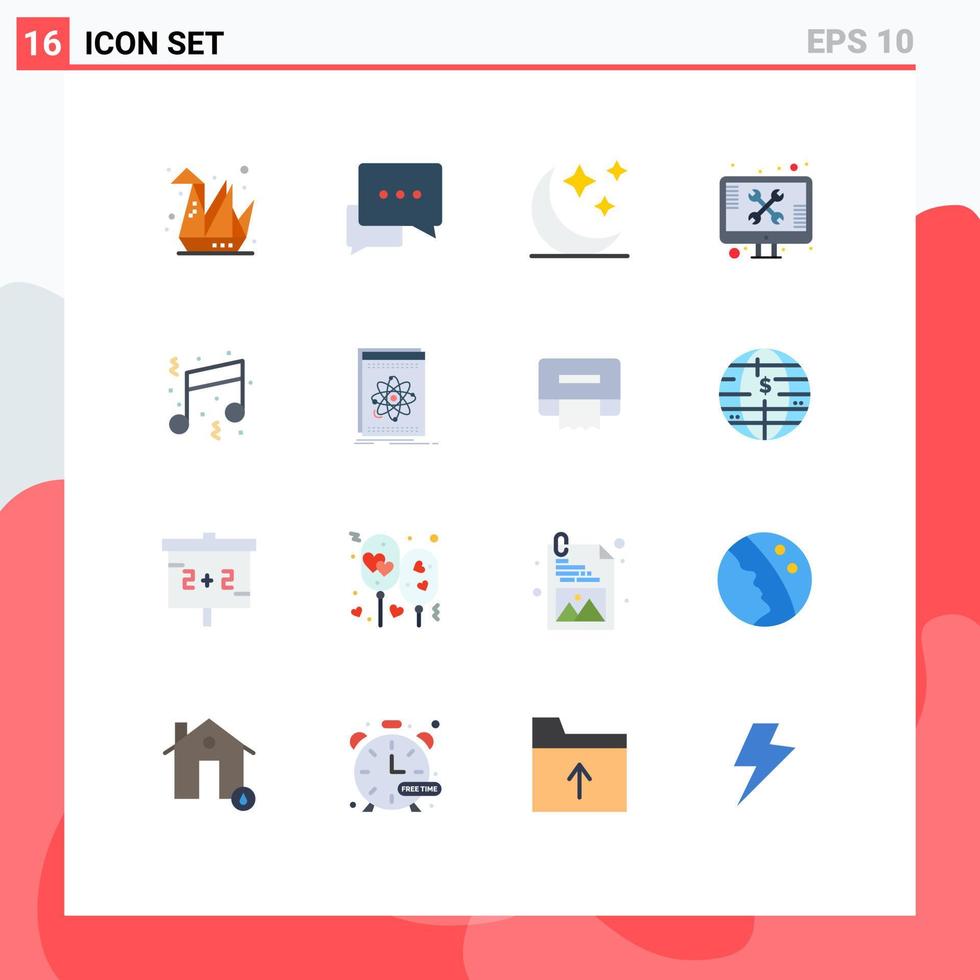 grupo universal de símbolos de iconos de 16 colores planos modernos de herramientas divertidas paquete editable de pantalla técnica creciente de elementos creativos de diseño de vectores