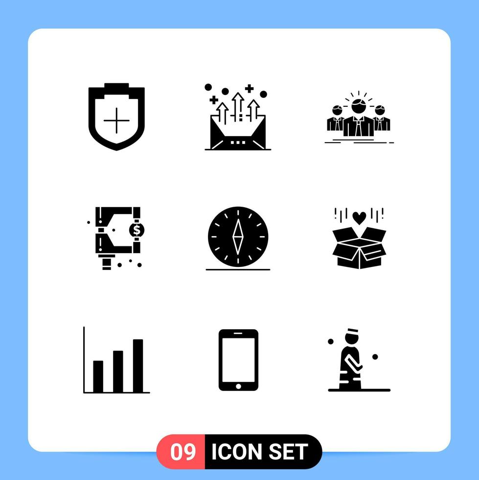 9 iconos creativos signos y símbolos modernos de los fondos de cartas del mercado fiscal empresario elementos de diseño vectorial editables vector