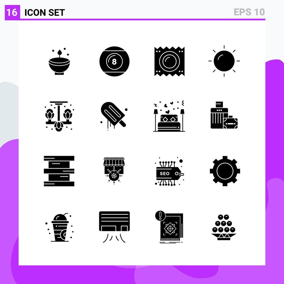 Set of 16 icons in solid style Creative Glyph Symbols for Website Design and Mobile Apps Simple Solid Icon Sign Isolated on White Background 16 Icons vector