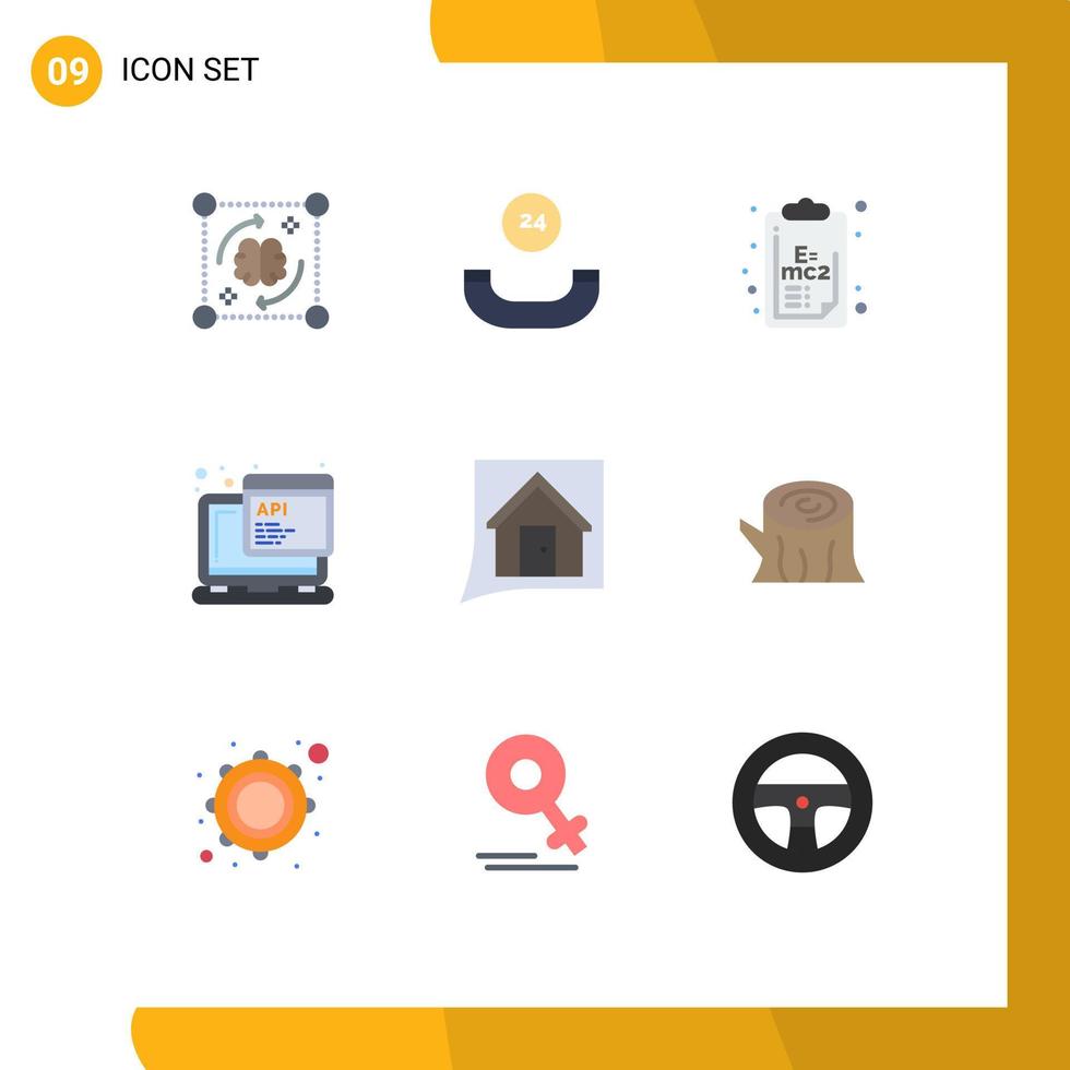Paquete de 9 colores planos de interfaz de usuario de signos y símbolos modernos de contáctenos programación química script api elementos de diseño vectorial editables vector
