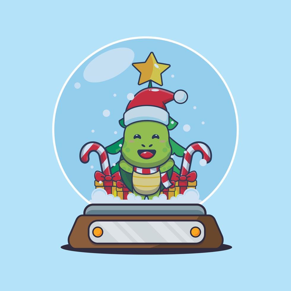 Cute turtle in snow globe. Cute christmas cartoon illustration. vector