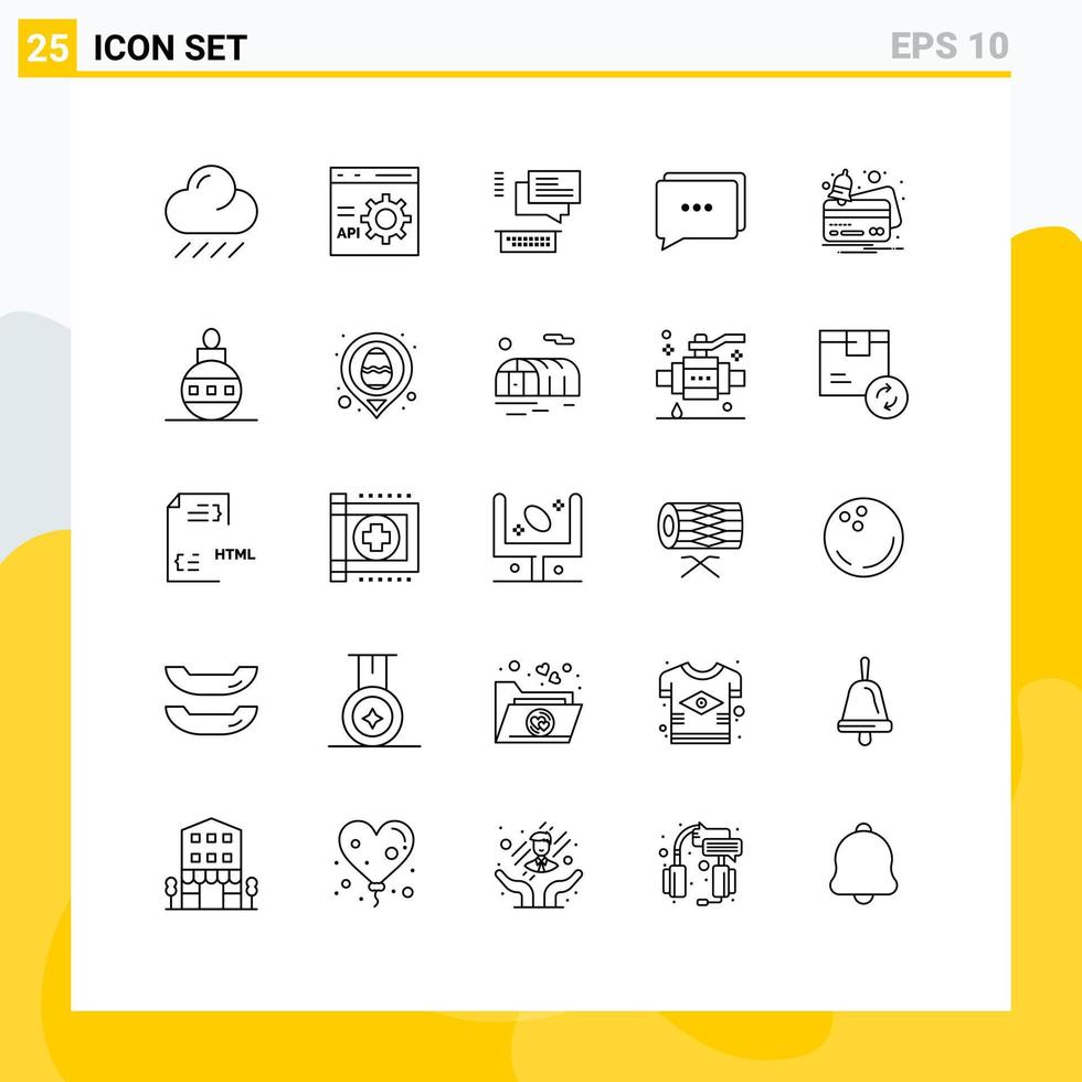 Set of 25 Modern UI Icons Symbols Signs for notification card chat message chat Editable Vector Design Elements