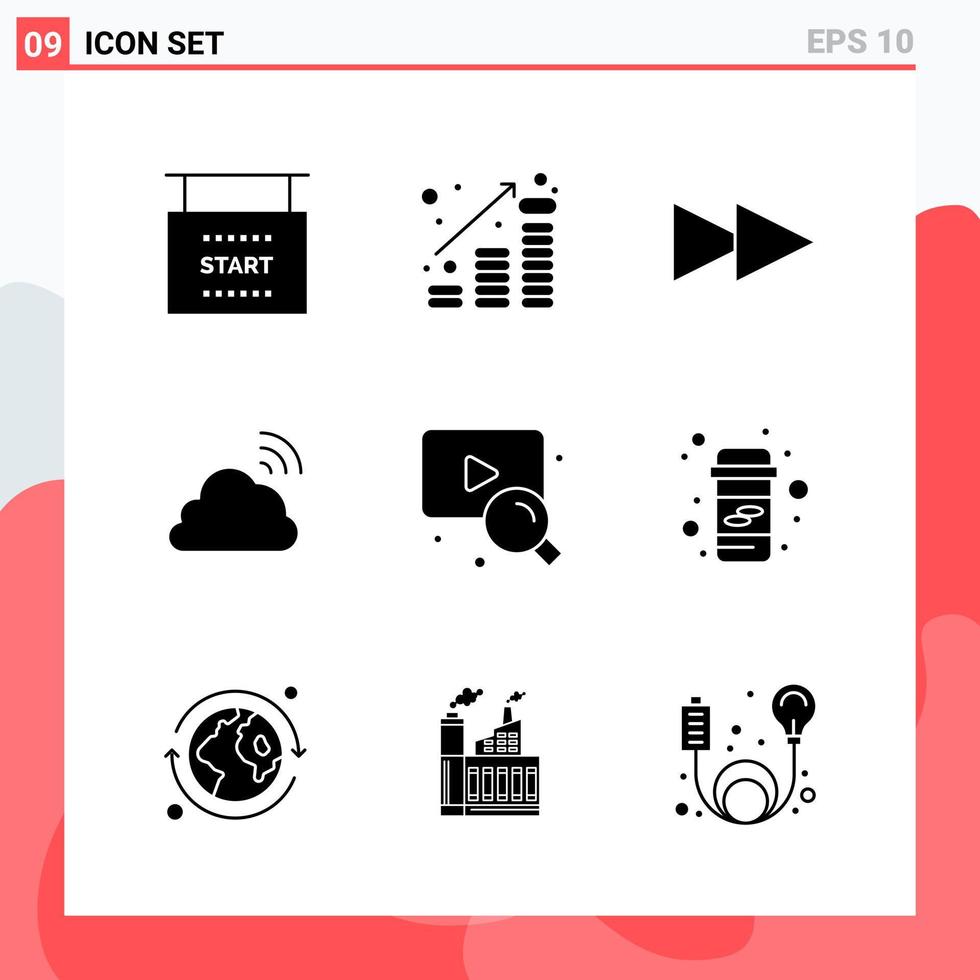 Collection of 9 Vector Icons in solid style Modern Glyph Symbols for Web and Mobile Solid Icon Sign Isolated on White Background 9 Icons