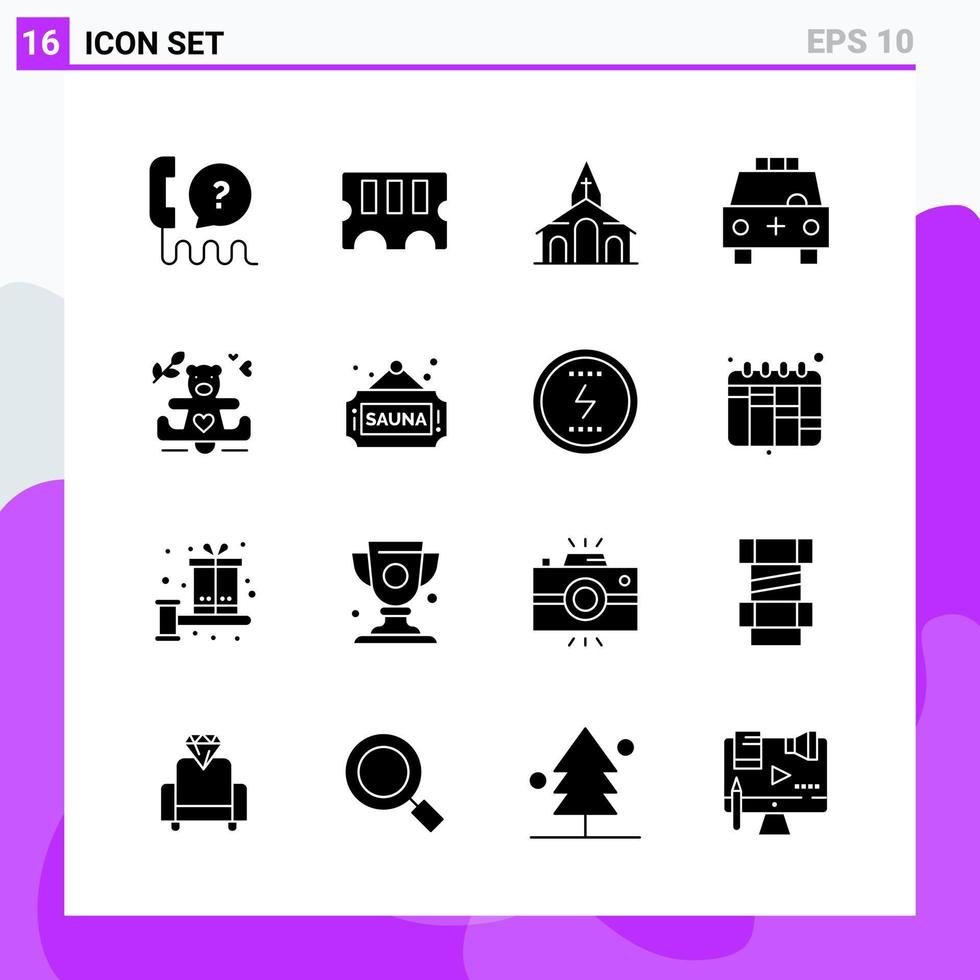 conjunto de 16 iconos en símbolos de glifos creativos de estilo sólido para el diseño de sitios web y aplicaciones móviles signo de icono sólido simple aislado en fondo blanco 16 iconos vector