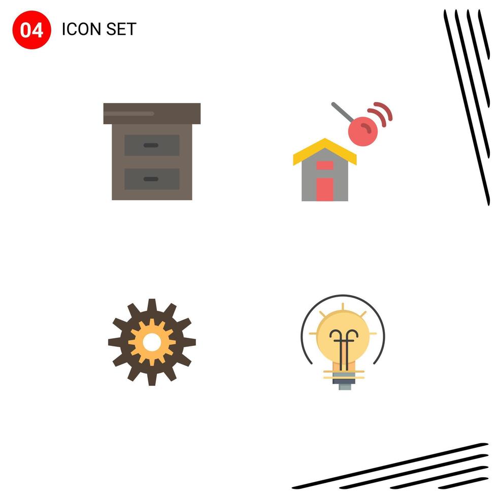 Pack of 4 Modern Flat Icons Signs and Symbols for Web Print Media such as archive gear city search system Editable Vector Design Elements