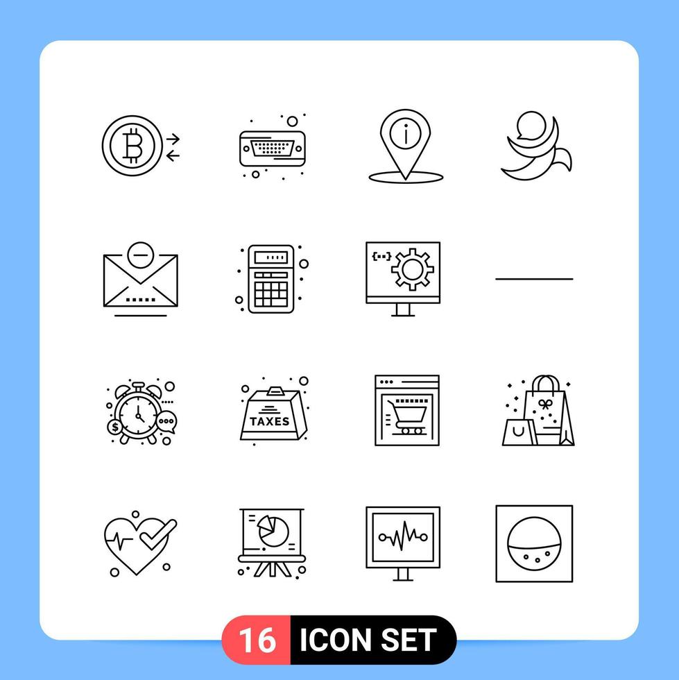 16 Line Black Icon Pack Outline Symbols for Mobile Apps isolated on white background 16 Icons Set vector