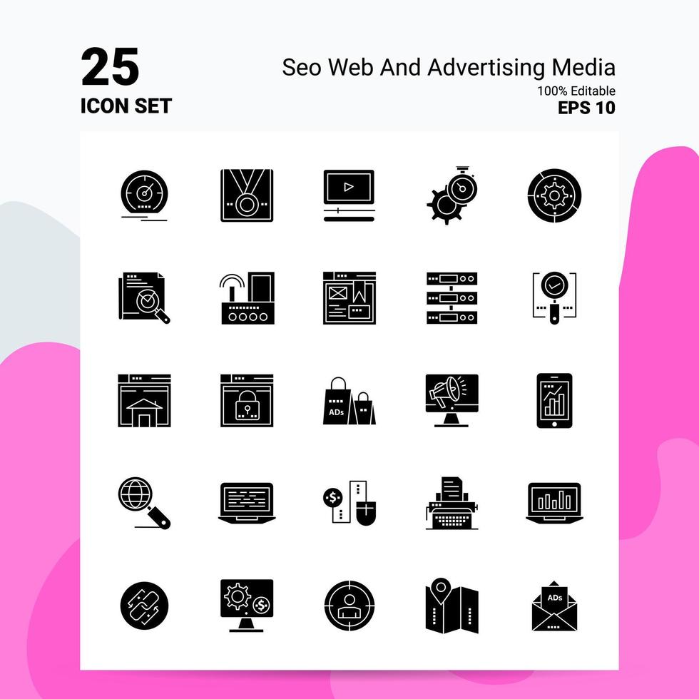 25 SEO web and advertising media Icon Set 100 Editable EPS 10 Files Business Logo Concept Ideas Solid Glyph icon design vector