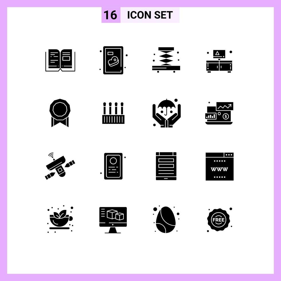 Mobile Interface Solid Glyph Set of 16 Pictograms of beauty license industry bonus stand Editable Vector Design Elements