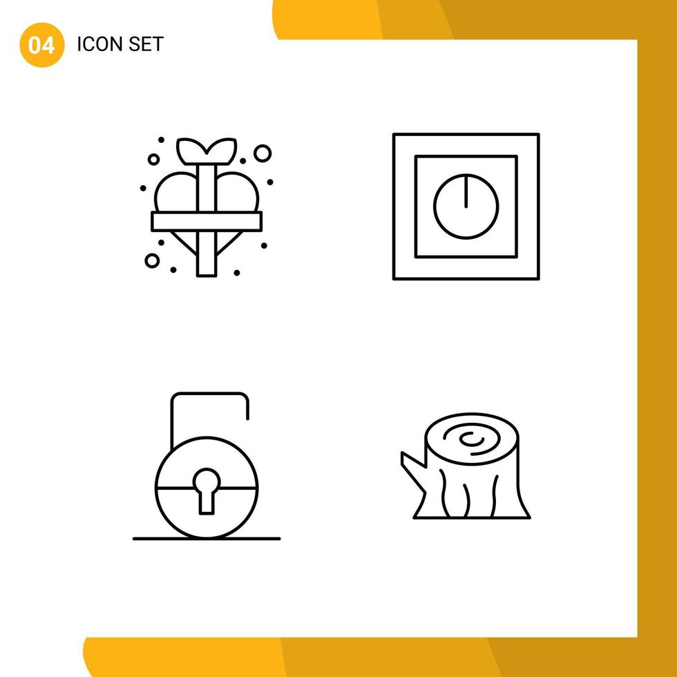 Set of 4 Modern UI Icons Symbols Signs for heart key add products protect Editable Vector Design Elements