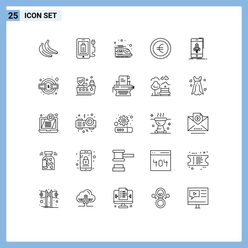 Line Pack of 25 Universal Symbols of phone start train gaming sign Editable Vector Design Elements