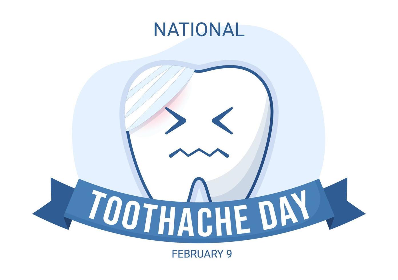 National Toothache Day on February 9 with Teeth for Dental Hygiene so as not to Cause Pain in Flat Cartoon Hand Drawn Templates Illustration vector