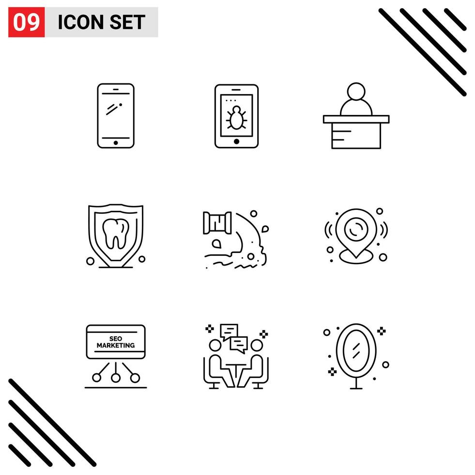 Set of 9 Modern UI Icons Symbols Signs for sewage factory podium tooth protection Editable Vector Design Elements