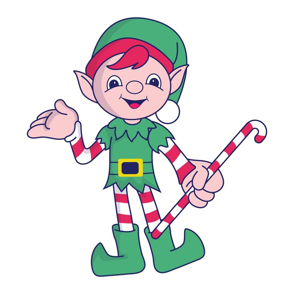 divertido personaje de elfo navideño, lindos elfos ayudantes de santas. vector