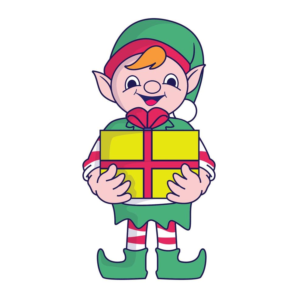 Funny Christmas elf character, cute santas helper elves. vector