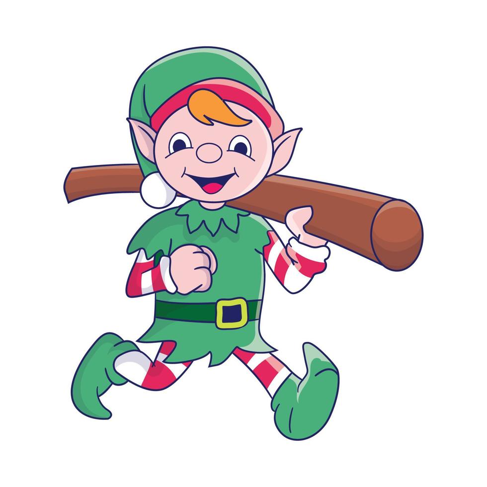 Funny Christmas elf character, cute santas helper elves. vector
