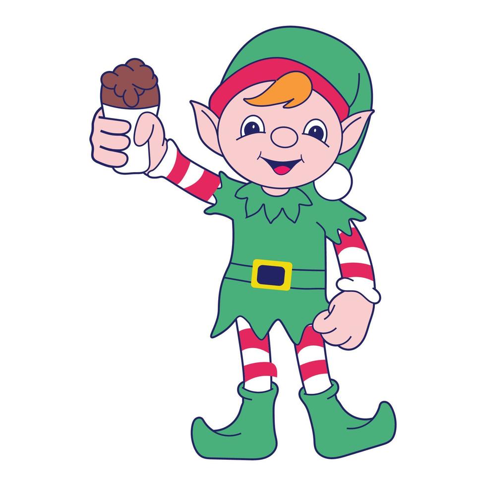 divertido personaje de elfo navideño, lindos elfos ayudantes de santas. vector