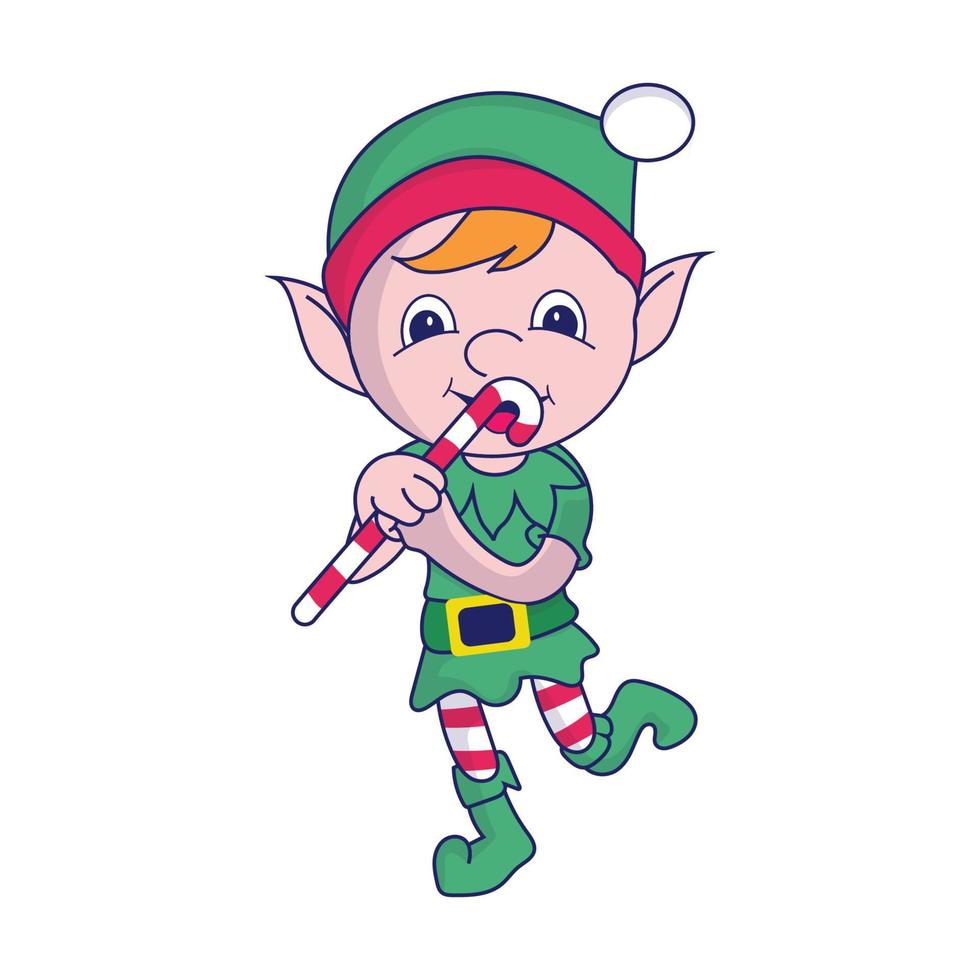 Funny Christmas elf character, cute santas helper elves. vector