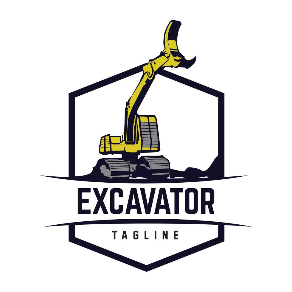 Excavator logo emblems design, building machine, constructing equipment logo template vector